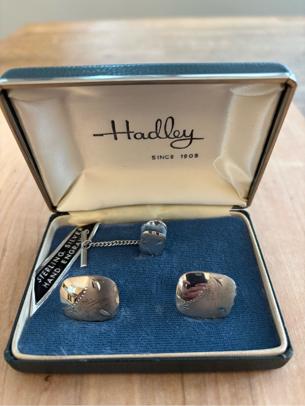 Vintage Sterling Silver Hadley Cuff Links and Tie Tack Set